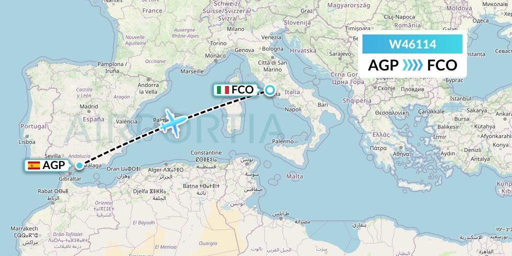 W46114 Wizz Air Malta Flight Map: Malaga to Rome
