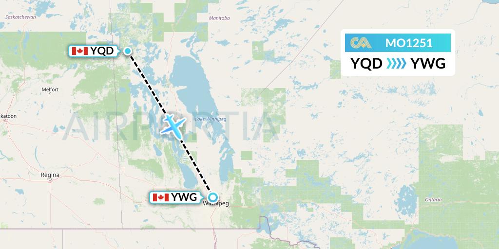 MO1251 Calm Air Flight Map: The Pas to Winnipeg