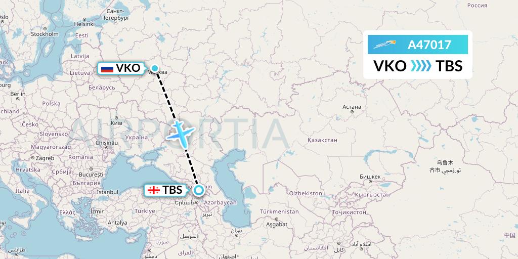 A47017 Azimuth Airlines Flight Map: Moscow to Tbilisi