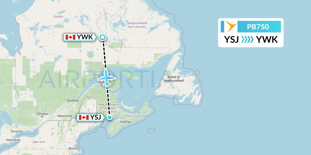 PB750 PAL Airlines Flight Map: Saint John to Wabush