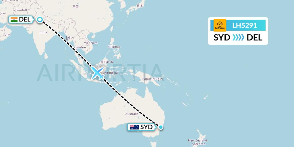LH5291 Lufthansa Flight Map: Sydney to Delhi