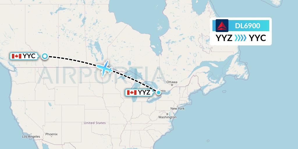 DL6900 Delta Air Lines Flight Map: Toronto to Calgary