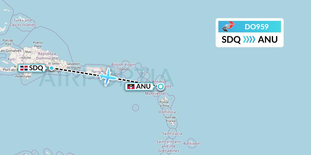 DO959 Sky High Aviation Flight Map: Santo Domingo to Antigua
