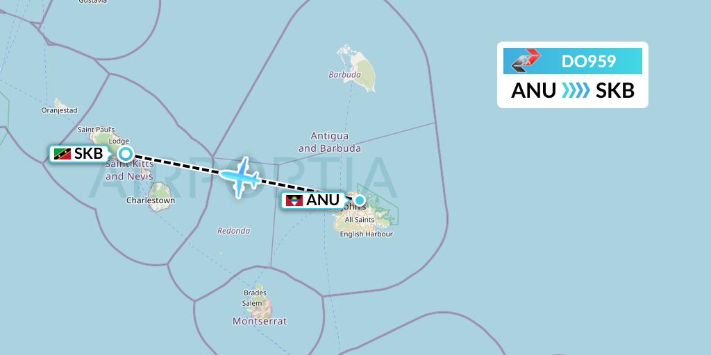 DO959 Sky High Aviation Flight Map: Antigua to Basseterre