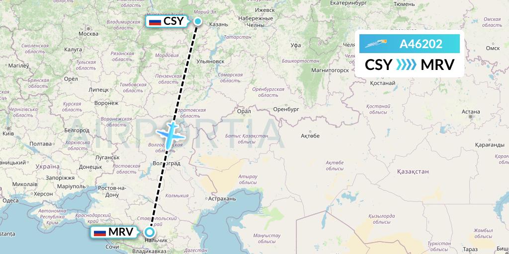 A46202 Azimuth Airlines Flight Map: Cheboksary to Mineralnye Vody