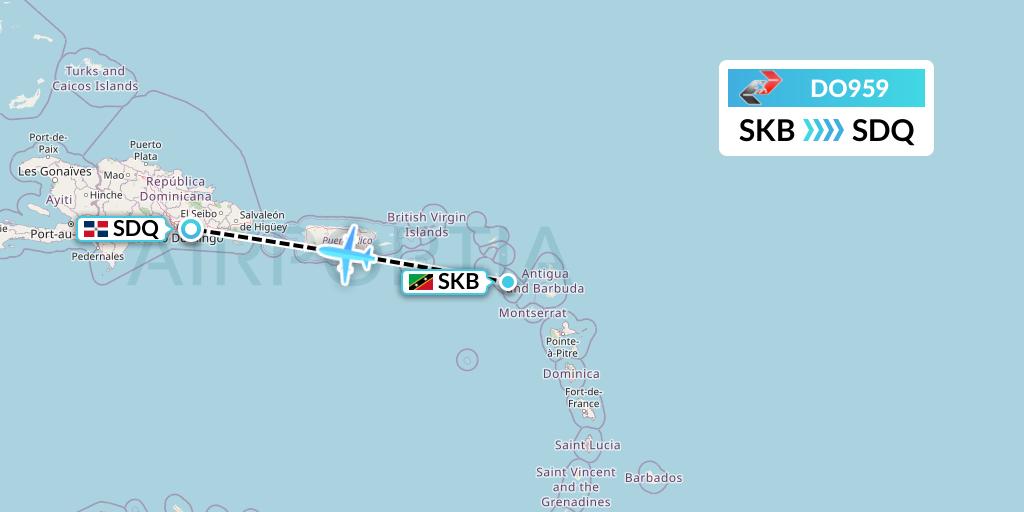 DO959 Sky High Aviation Flight Map: Basseterre to Santo Domingo