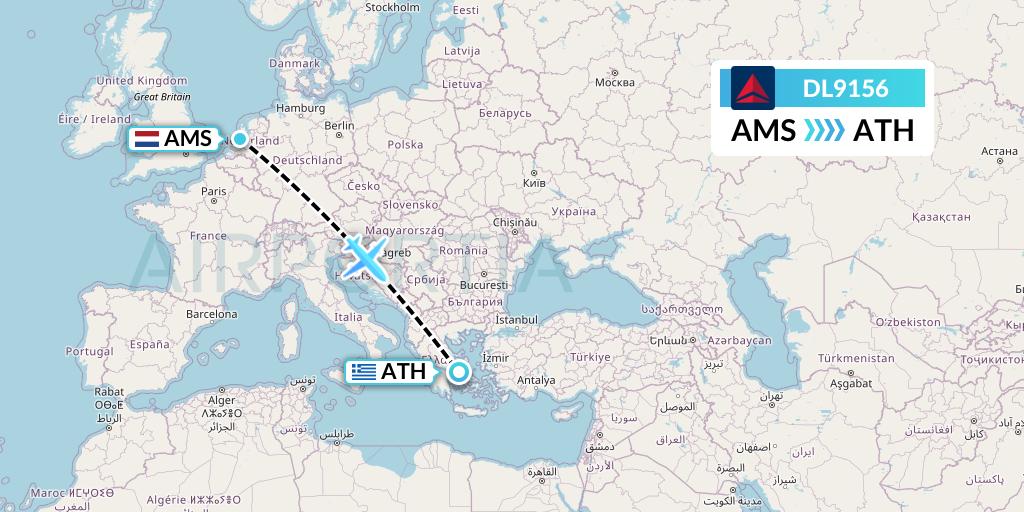 DL9156 Delta Air Lines Flight Map: Amsterdam to Athens