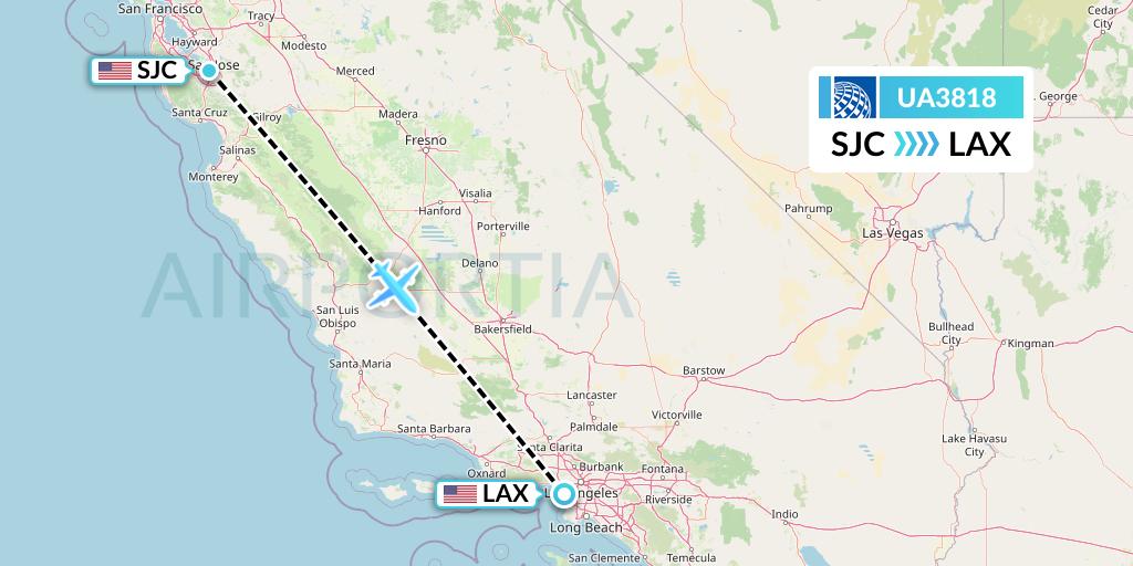 UA3818 United Airlines Flight Map: San Jose to Los Angeles