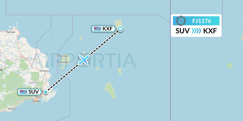 FJ1176 Fiji Airways Flight Map: Suva to Koro Island
