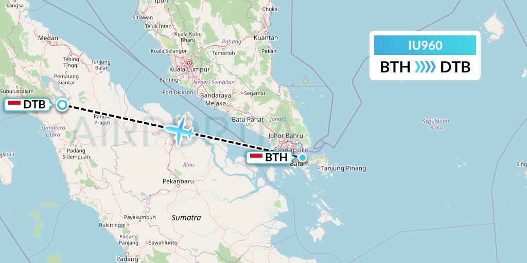 IU960 Pt. Super Air Jet Flight Map: Batam to Medan-Sumatra Island
