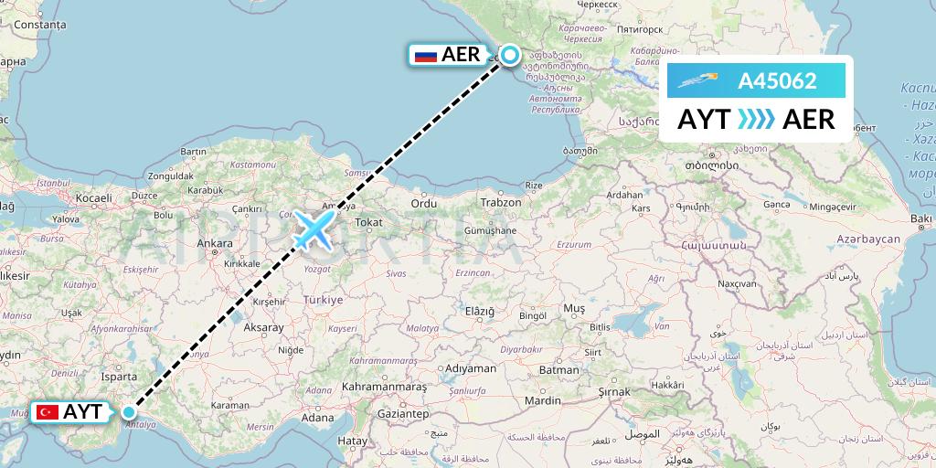 A45062 Azimuth Airlines Flight Map: Antalya to Sochi