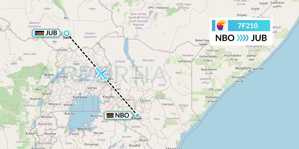 7F210 First Air Flight Map: Nairobi to Juba