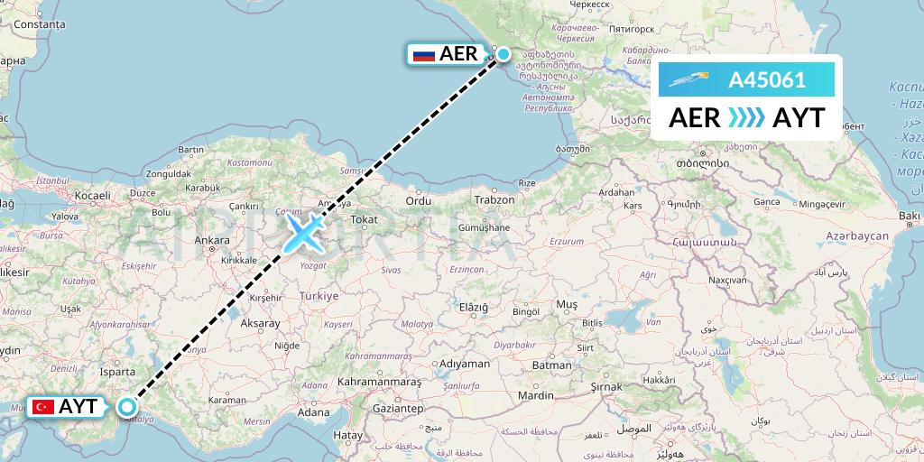 A45061 Azimuth Airlines Flight Map: Sochi to Antalya