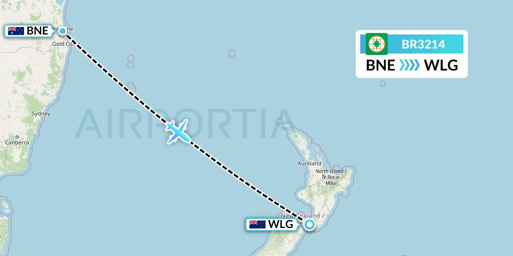 BR3214 EVA Air Flight Map: Brisbane to Wellington