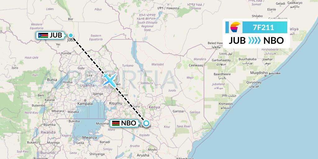 7F211 First Air Flight Map: Juba to Nairobi