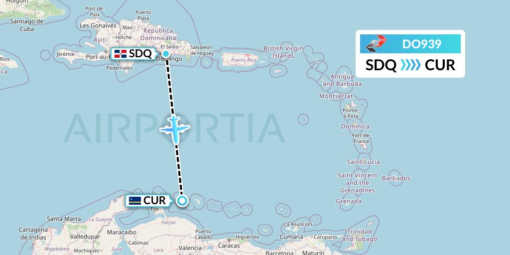DO939 Sky High Aviation Flight Map: Santo Domingo to Willemstad