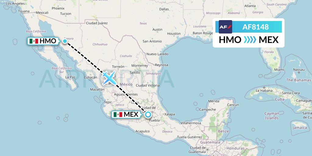 AF8148 Air France Flight Map: Hermosillo to Mexico City