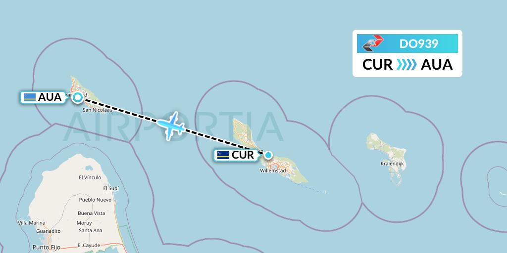 DO939 Sky High Aviation Flight Map: Willemstad to Oranjestad