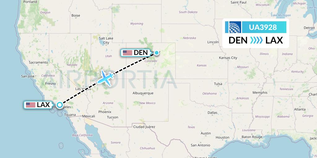 UA3928 United Airlines Flight Map: Denver to Los Angeles