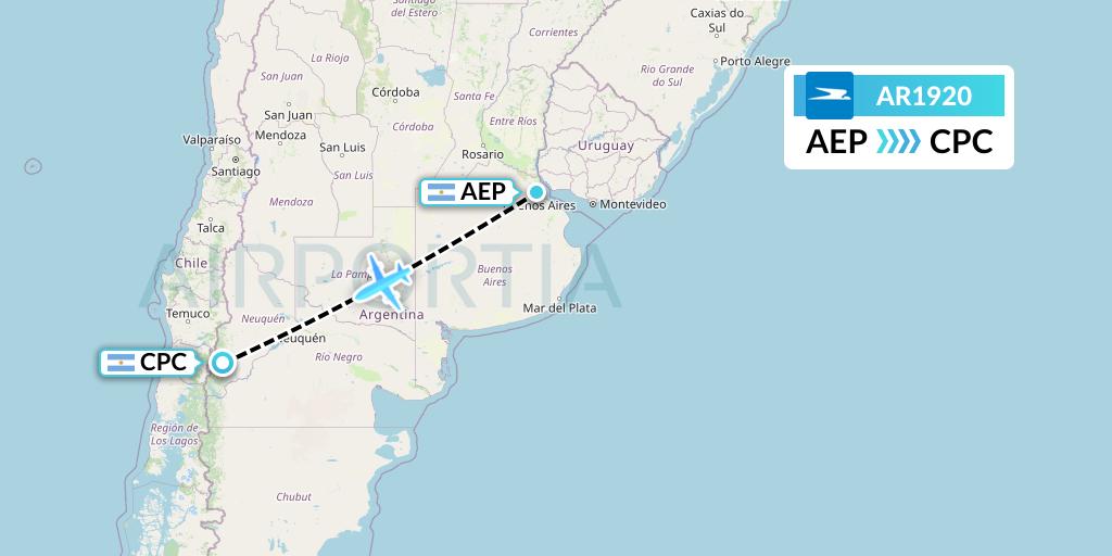 AR1920 Aerolineas Argentinas Flight Map: Buenos Aires to San Martin de los Andes