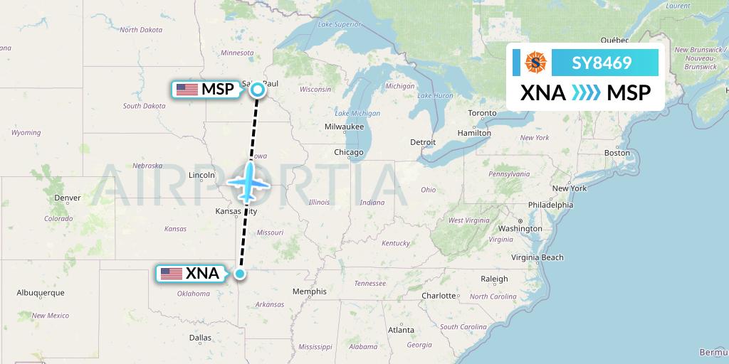 SY8469 Sun Country Airlines Flight Map: Bentonville to Minneapolis