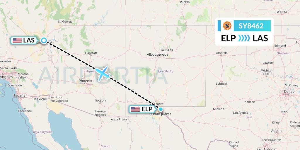 SY8462 Sun Country Airlines Flight Map: El Paso to Las Vegas