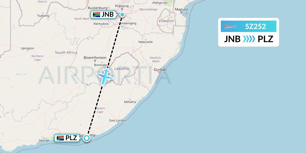 5Z252 CemAir Flight Map: Johannesburg to Port Elizabeth