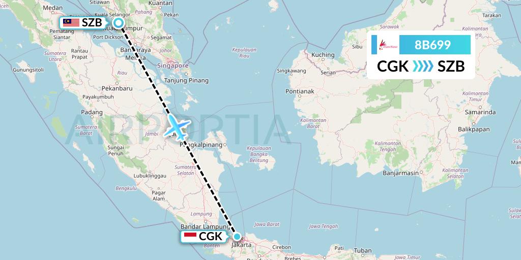 8B699 TransNusa Flight Map: Jakarta to Kuala Lumpur