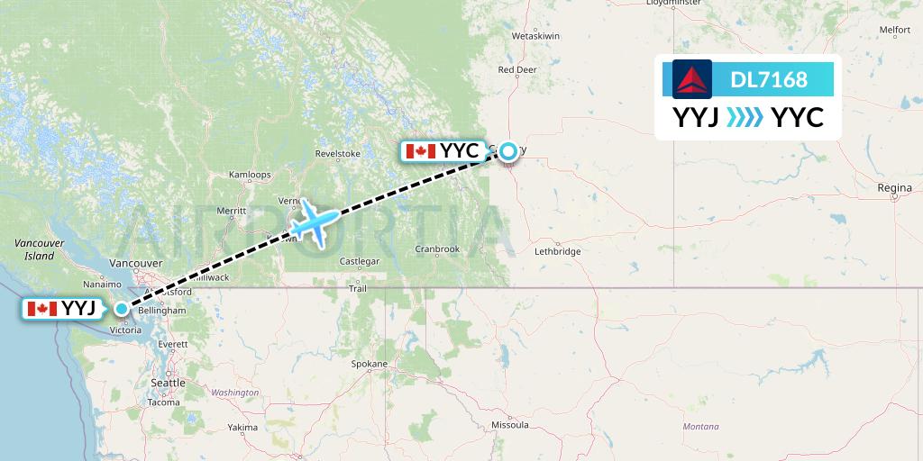 DL7168 Delta Air Lines Flight Map: Victoria to Calgary