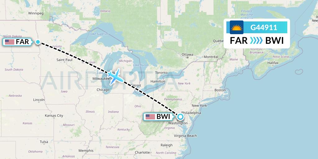 G44911 Allegiant Air Flight Map: Fargo to Baltimore