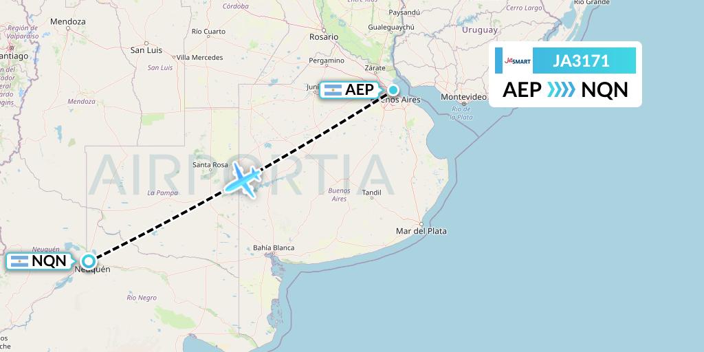 JA3171 JetSMART Flight Map: Buenos Aires to Neuquen