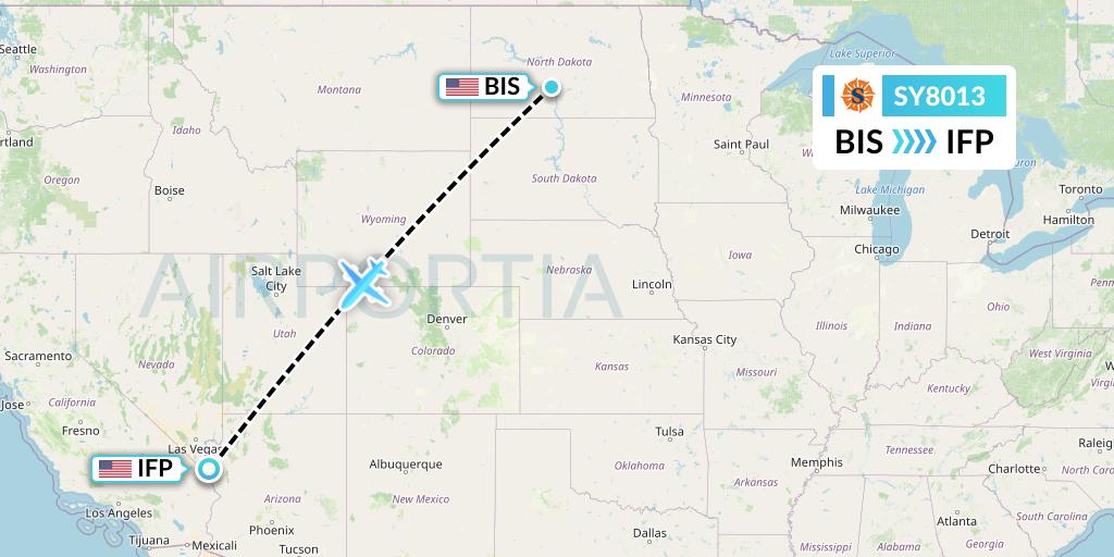 SY8013 Sun Country Airlines Flight Map: Bismarck to Bullhead City