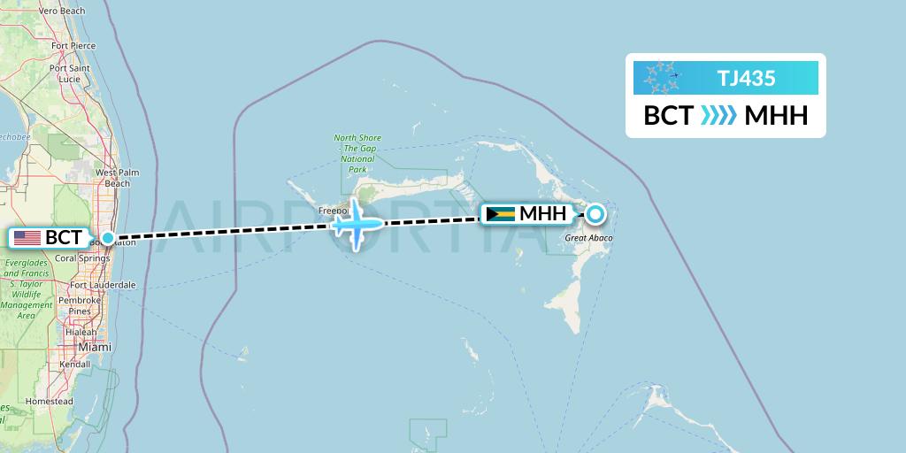 TJ435 Tradewind Aviation Flight Map: Boca Raton to Marsh Harbour