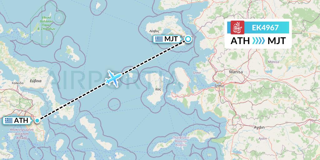 EK4967 Emirates Flight Map: Athens to Mytilene