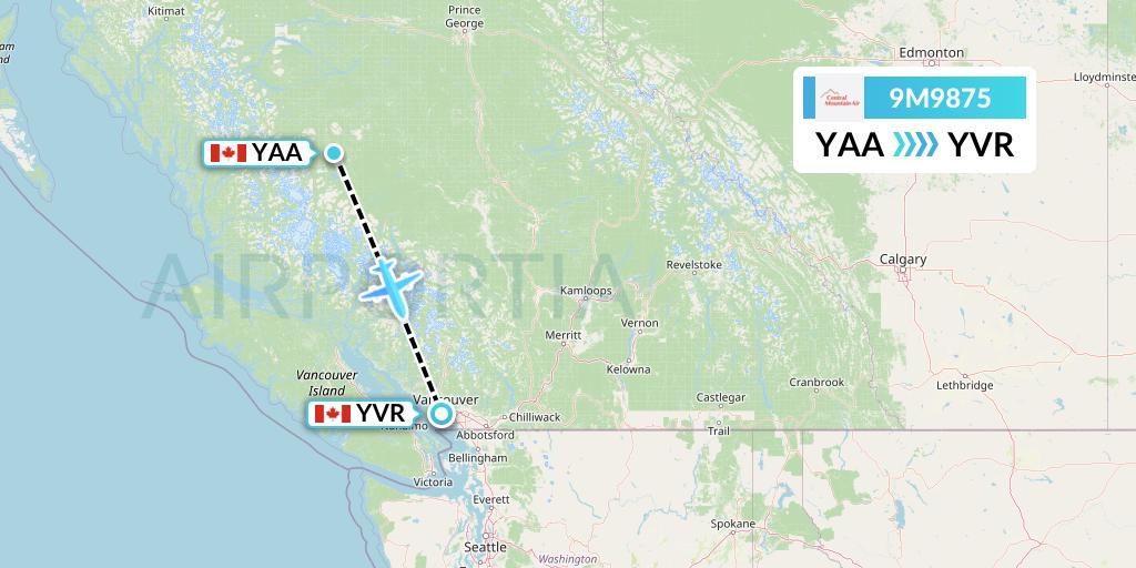9M9875 Central Mountain Air Flight Map: Anahim Lake to Vancouver