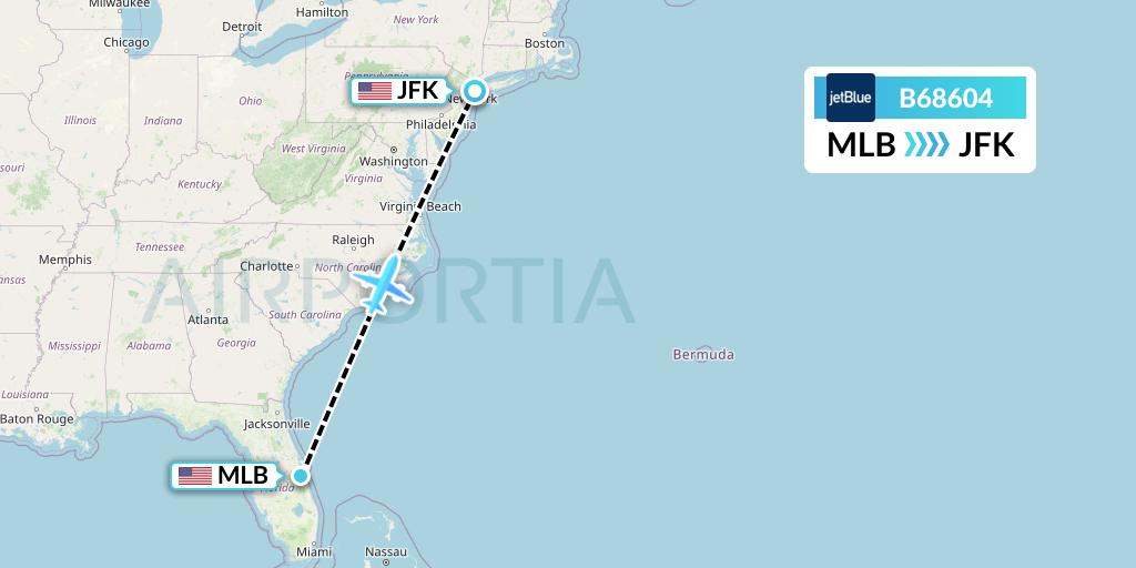 B68604 JetBlue Airways Flight Map: Melbourne to New York