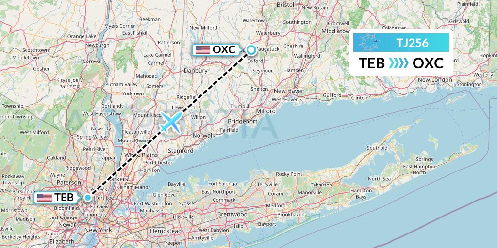 TJ256 Tradewind Aviation Flight Map: Teterboro to Oxford