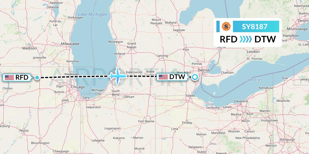 SY8187 Sun Country Airlines Flight Map: Chicago to Detroit