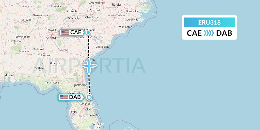ERU318 Embry-riddle Aeronautical University Flight Map: Columbia to Daytona Beach