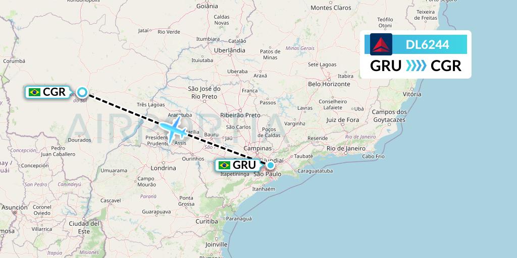DL6244 Delta Air Lines Flight Map: Sao Paulo to Campo Grande