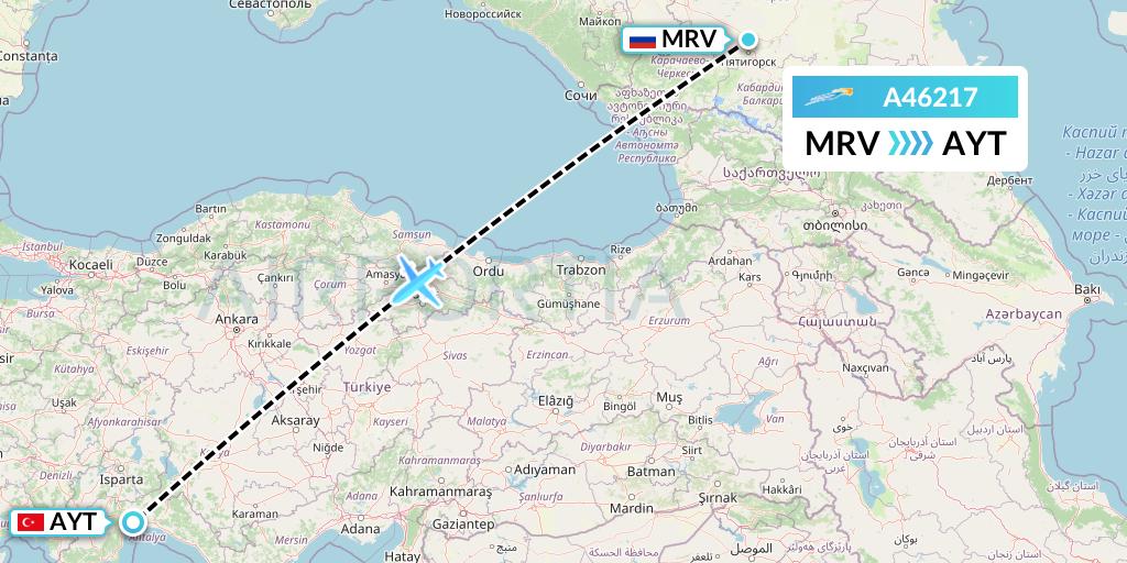A46217 Azimuth Airlines Flight Map: Mineralnye Vody to Antalya