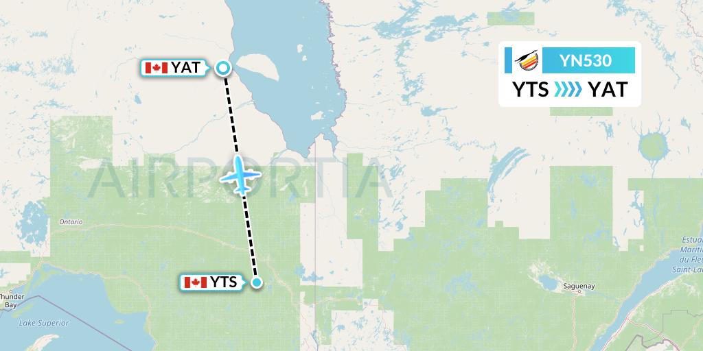 YN530 Air Creebec Flight Map: Timmins to Attawapiskat