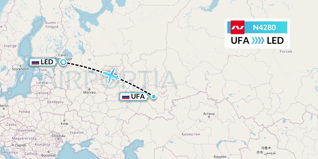N4280 Nordwind Airlines Flight Map: Ufa to St. Petersburg