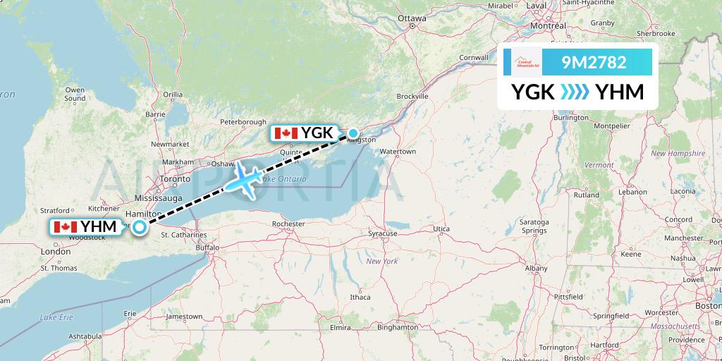 9M2782 Central Mountain Air Flight Map: Kingston to Hamilton