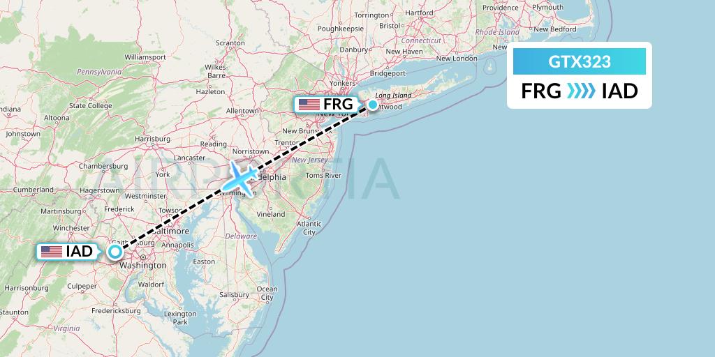 GTX323 GTA Air Flight Map: Farmingdale to Washington