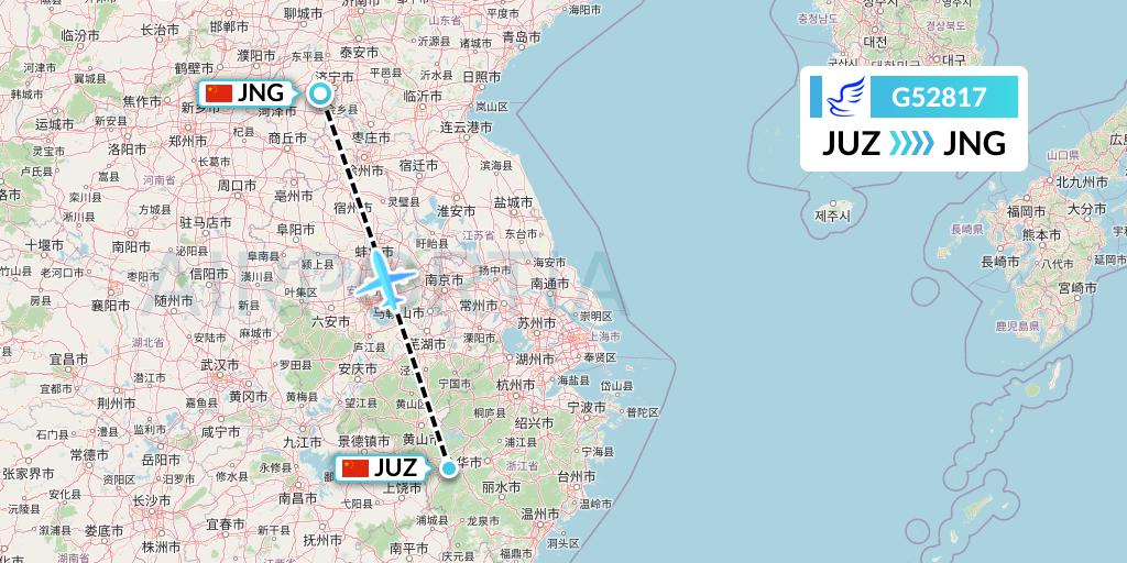 G52817 China Express Airlines Flight Map: Quzhou to Jining