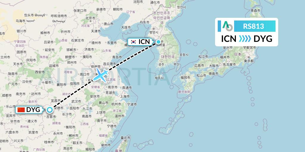 RS813 Air Seoul Flight Map: Seoul to Dayong