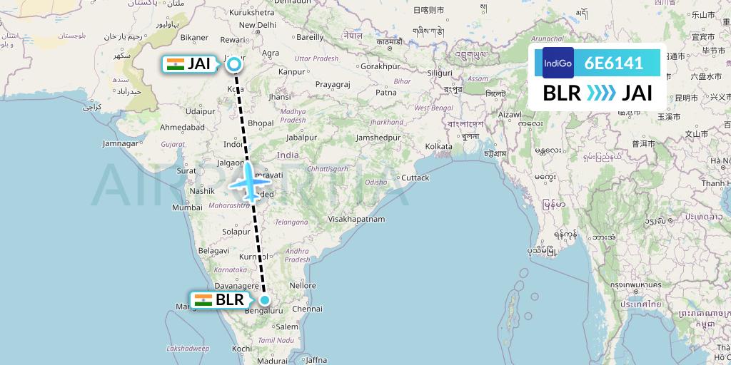 6E6141 IndiGo Airlines Flight Map: Bangalore to Jaipur