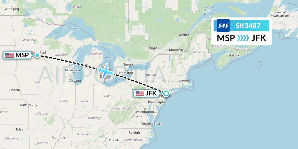 SK3487 SAS Flight Map: Minneapolis to New York
