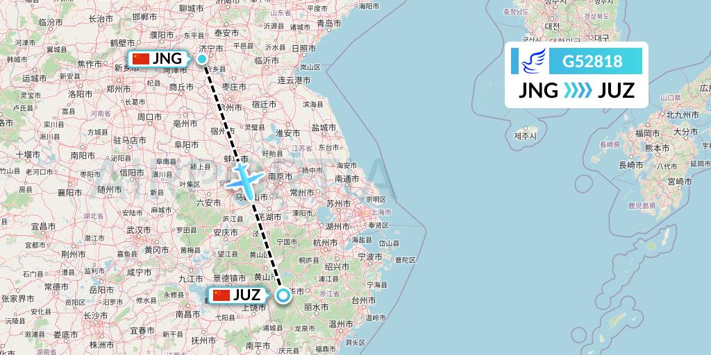 G52818 China Express Airlines Flight Map: Jining to Quzhou